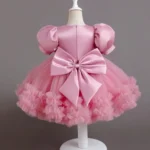 littlejoye Girls Midi/Knee Length Festive/Wedding Dress (Pink, Short Sleeve) - Image 3