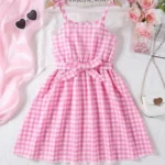 littlejoye Girls Midi/Knee Length Party Dress (Pink, Noodle strap)